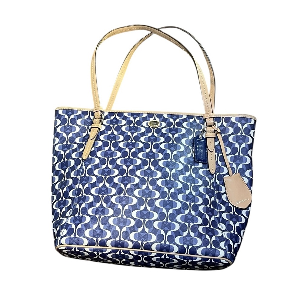 Coach Peyton Dream C Zip Top Tote silver, navy & tan